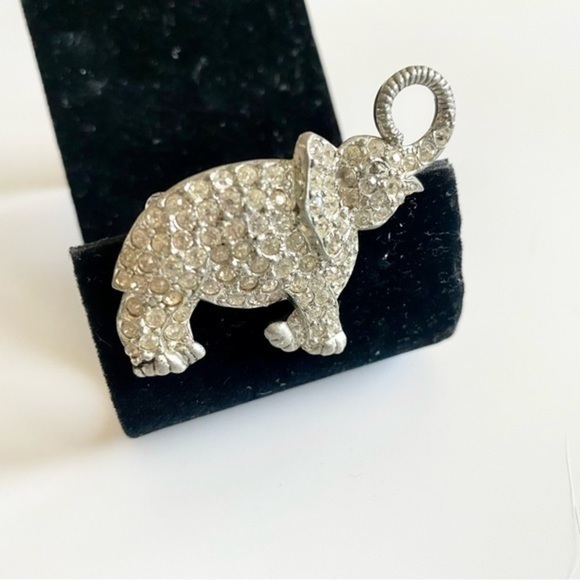 Antique Vintage Pave Rhinestone Art Deco / Nouveau Elephant Pot Metal B… - Picture 3 of 6